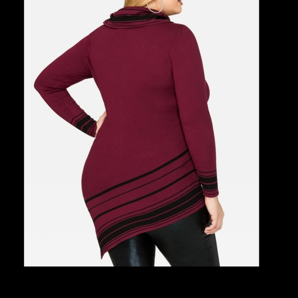 Ashley Stewart Burgundy Black Cowl Neck Sweater Tunic Size 14/16 - Picture 2 of 4